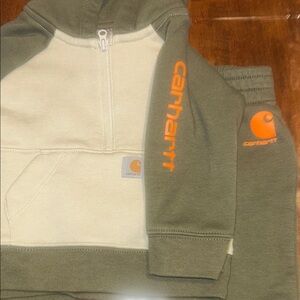 Carhartt infant Olive and Cream Half-Zip Hoodie set 
One pant camouflage